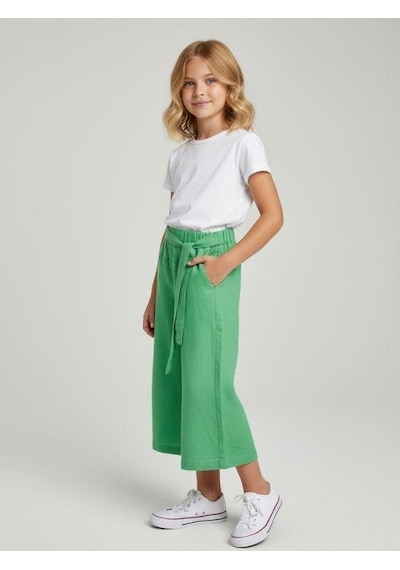 Zekids Kız Çocuk Bol Paça Pantolon-16751 Yeşil