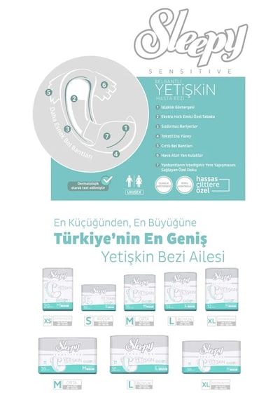 Sleepy Sensitive Belbantlı Yetişkin Hasta Bezi Medium 120 Adet 4x30 Paket M