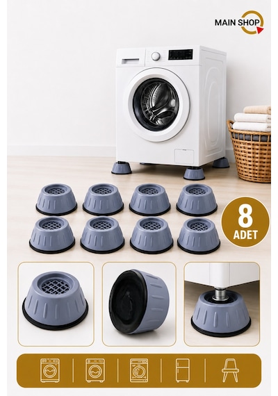 Mainshop 8 Adet Ses Ve Titreşim Azaltıcı Ayaklık Çamaşır Makinesi Ve Kurutma Makineleri M-541 Çok renkli