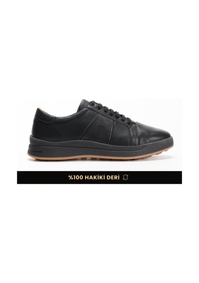 Fame Step Hakiki Deri Erkek Casual Ayakkabı Comfort Bağcıklı Ortopedik Günlük Rahat Taban Siyah Sneaker Verona