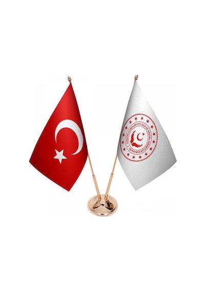 Masa Üstü Aile Bakanlığı Bayrağı Türk Bayrağı İkili Pirinç Direk