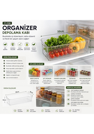 Urve Ur-3569 Şeffaf Mika Modüler Çok Amaçlı Organizer 32x16x10 Cm- 24'li Paket