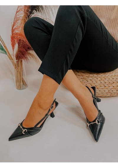 Ervanın Butiği Siyah Deri Moss Toka Detay Kadın Stiletto-3535