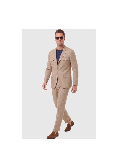 Deepsea Erkek Camel Safari Ceketli Slim Fit 2'li Takım Elbise Pileli Duble Paça Pantolon 2600723 Deepsea Erkek Camel Safari Ceketli Slim Fit 2'li Takım Elbise Pileli Duble Paça Pantolon 2600723