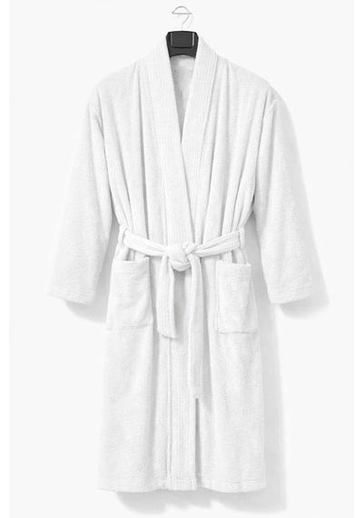 Kimono Yaka Unisex Pamuklu Tek Kişilik Bornoz Beyaz Renkli