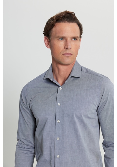 AC&Co / Altınyıldız Classics Erkek Sıyah Flamlı Slim Fit Dar Kesim Düğmeli Yaka Gömlek Siyah