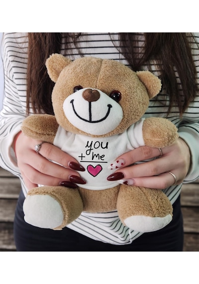 You + Me Tasarım Baskılı Tişörtlü Peluş Ayı Oyuncak Sevgiliye Hediye