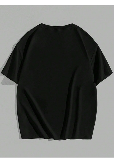 T-shirt - Baskılı Oversize Bisiklet Yaka Kısa Kol Tişört Siyah