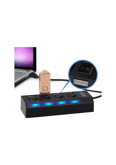 Anahtarlı Işıklı On Off Düğmeli 4 Port Usb 2.0 Çoklayıcı Hub (533633910)