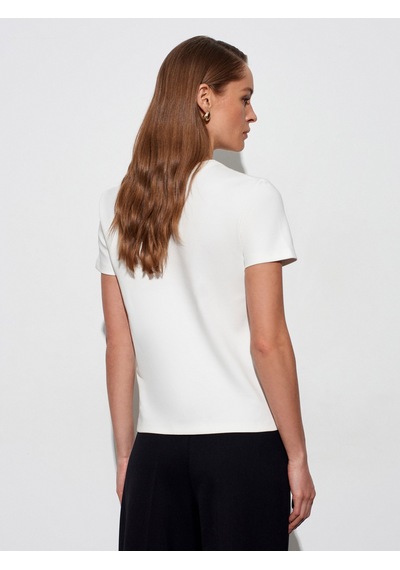 Dilvin 32779 Bisiklet Yaka T-shirt-ekru