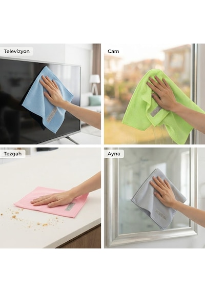 Nobera 3'lü Set 50x70 Cm Çok Amaçlı Mikrofiber Bez - Baklava Desenli Cam, Tv Ve Toz Bezi Karışık
