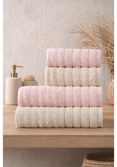Violeta Model 4'lü Banyo Havlu Seti Pudra-bej