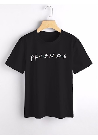 Friends Dizi Baskılı Unisex %100 Pamuk Siyah T-shirt SIYAH