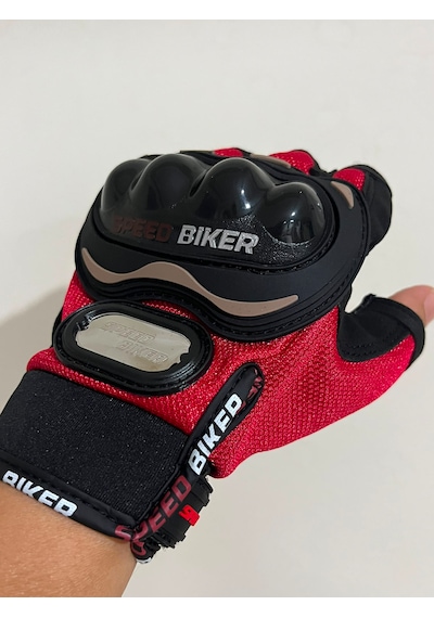 Speed Biker Kısa Parmak Yazlık Motosiklet Eldiveni Kırmızıce En 13594 Sertifikalı L