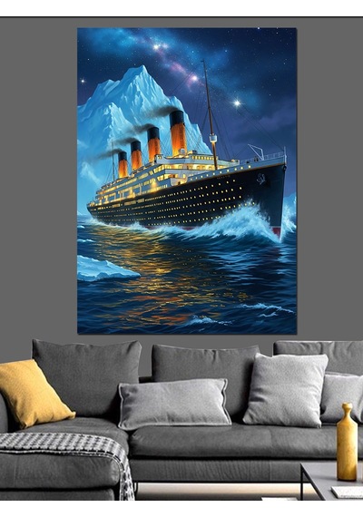 Buzdağına Çarpan Titanic Gemisi Tablosu Dekoratif Kanvas - Mdf Ahşap Tablo