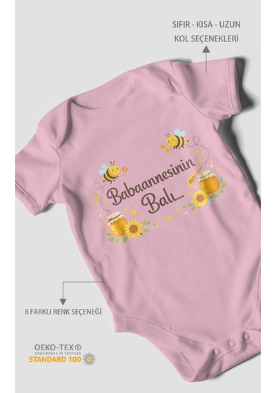 Morivokids Babannesinin Balı Kısa Kollu Bebek Body %100 Pamuk Koyu Pembe