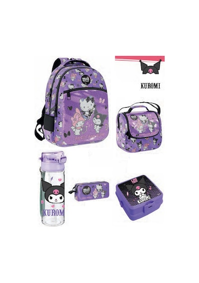 Hello Kitty İlk Okul Çantası - Sırt Çantası / Orjinal Lisanslı Lüx Çanta Mor / Beslenme 3'lü