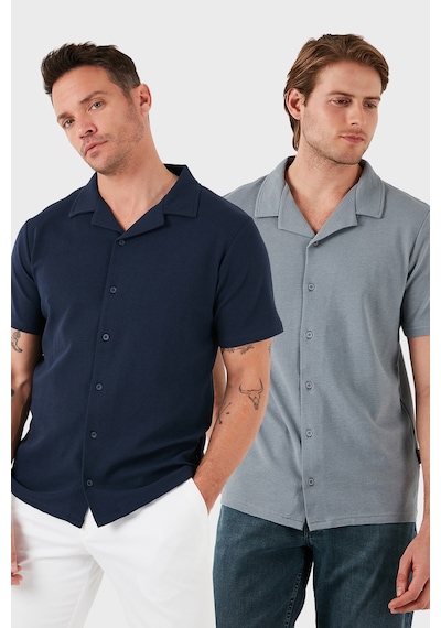 Buratti Pamuklu Regular Fit Kısa Kollu 2'Li Paket Erkek Gömlek 5902640S2 Indigo-Açık Gri