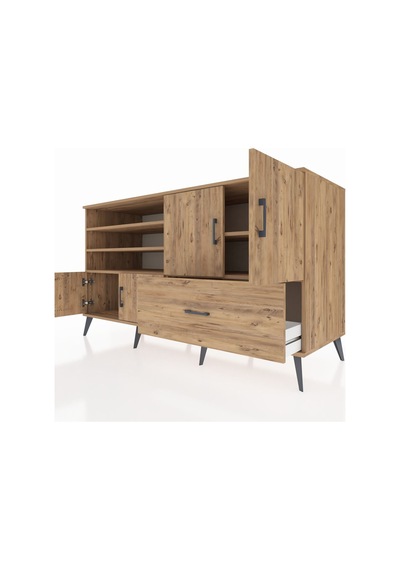 Kronos Konsol 5 Raflı Tek Çekmeceli 4 Kapaklı 176x59x99 Çam-çam Çam-çam
