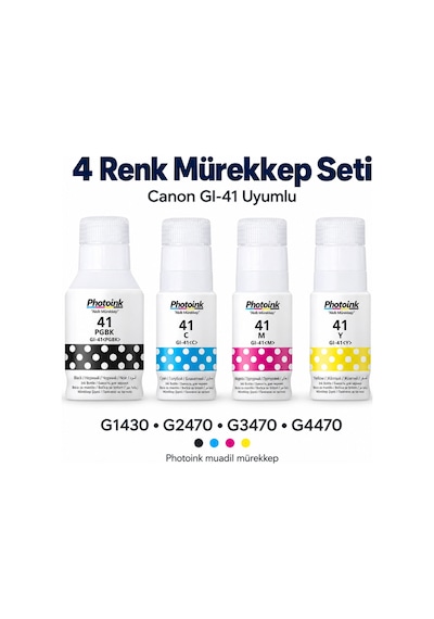 Photoink Canon GI-41 Uyumlu 4 Renk Mürekkep Seti G1430 G2470 G3470 G4470