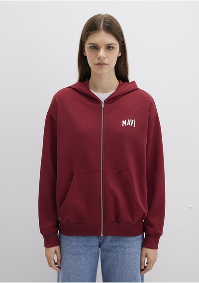 Mavi - Mavi Logo Baskılı Kapüşonlu Fermuarlı Bordo Sweatshirt 1s10178-85493 Bordo
