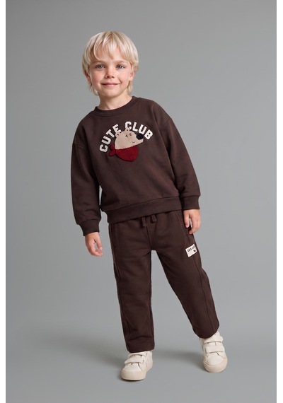 Defacto %100 Pamuk Oversize Ayıcık Aplikeli Sweatshirt Erkek Bebek I3805a526wnbn267 Kahve-bn267