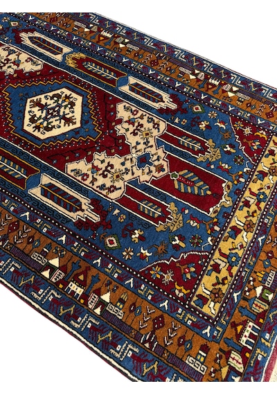 El Dokuması Yahyalı Halısı 110x190 Kırmızı Lacivert Kök Boyası Yün Halı