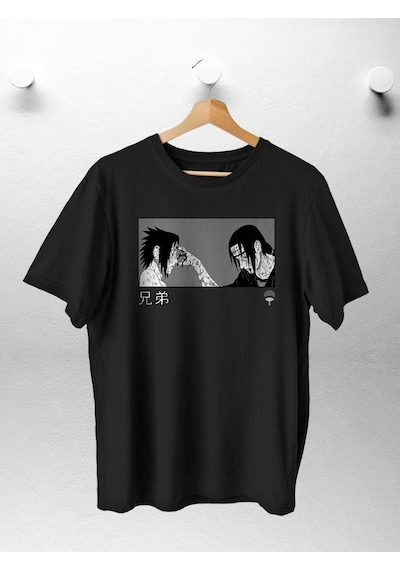 Unisex Kadın Erkek Uchiha Itachi Naruto Anime Karakter Tasarım Baskılı Oversize Siyah T-shirt Siyah Mck1768 Siyah