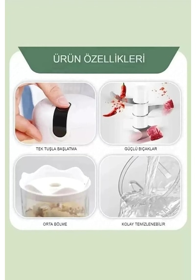 Makkam Home / 3 Bıçaklı Şarjlı Mini Doğrayıcı, Pratik Rondo, Kablosuz Mutfak Robotu, Şarjlı El Rondosu Beyaz Diğer