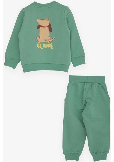 Breeze Erkek Bebek Eşofman Takımı Şaşkın Köpekcik Baskılı 9 Ay-3 Yaş, Mint Yeşili