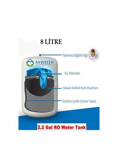 As Water Su Arıtma Cihazı Çelik Su Tankı 2.2 Galon 8lt Tank