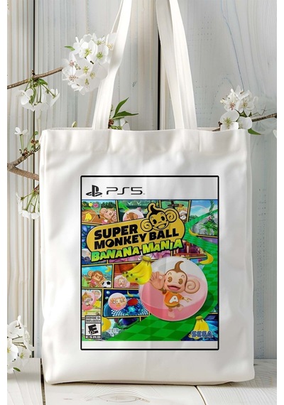 Art Hediye Monkey Ball Oyun Baskılı Bez Çanta Omuz Çantası Kişiye Özel Model 5 Çok Renkli