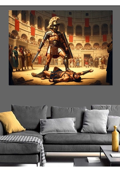 Ahşap Tablo Arenada Dövüşen Antik Roma Savaşçısı