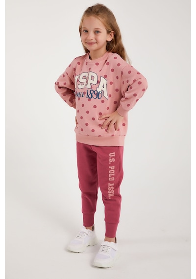 U.S. Polo Assn. Lisanslı Retro Pembe Kız Çocuk Puantiyeli Eşofman Takım Pembe