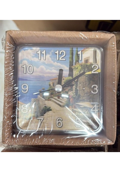 Galaxy Mıknastıslı Nostaljik Manzara Eskitme Desenli Buzdolabı Saati Kare 10 X 10 Cm Sarı