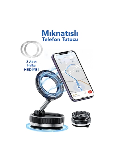 360 Dönebilen Telefon Tutucu - Ayarlanabilir Mıknatıslı Vakumlu Araç İçi Telefon Tutucu Çok Renkli