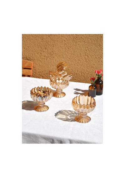 6'lı Ayaklı Cam Kase Çerezlik 9 Cm Amber Vintage Şekerlik 205 Ml