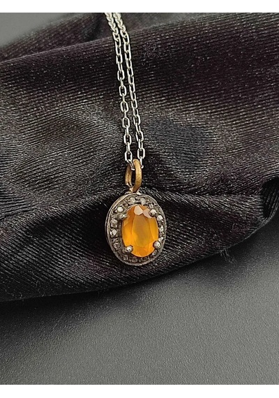 Kalsedon Elmas Kolye 240 Gümüş