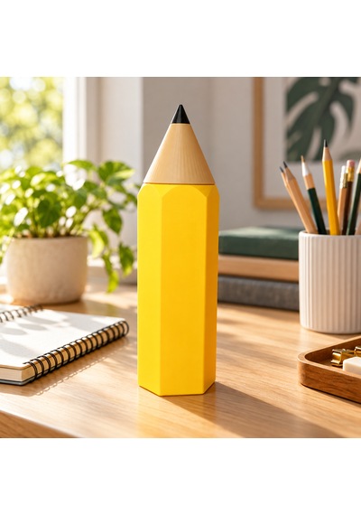 Dev Kalem Şeklinde Kapaklı Kalem Kutusu Ve Masa Düzenleyici 22 X 6,5 Cm 3d Baskı Sarı