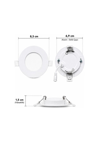 Cata Ct-5144 3w Led Panel 3200k Sarı Işık Slim Sıva Altı Yuvarlak Led Spot Beyaz