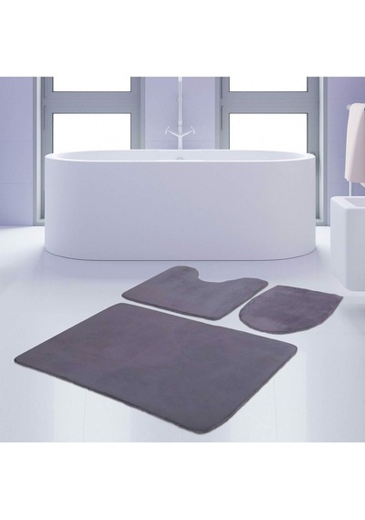 Bonny Home Unicolor Düz Gri 3lü Banyo Paspası Halısı Seti Kaymaz Krem