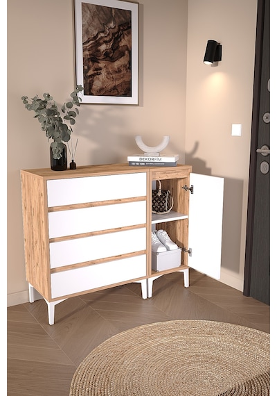 Df11105 Şifonyer 4 Çekmeceli Kapaklı Raflı Çok Amaçlı Depolama Dolabı, Ayakkabılık, Modern Şifonyer Beyaz-çam Df11105 Şifonyer 4 Çekmeceli Kapaklı Raflı Çok Amaçlı Depolama Dolabı, Ayakkabılık, Modern Şifonyer Beyaz-çam