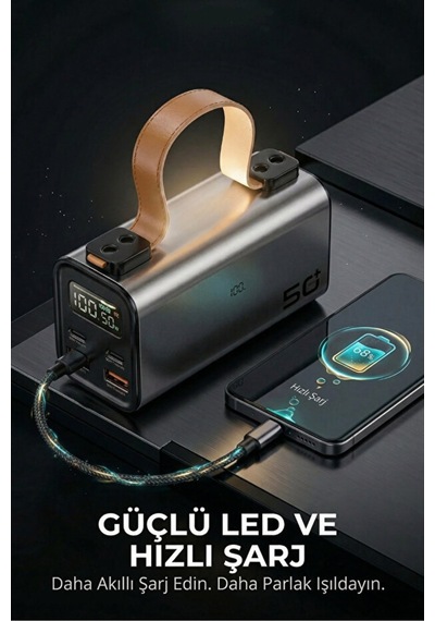 50.000mah Powerbank Pd100w Hızlı Şarj El Fenerli Gri - 928393148 Gri