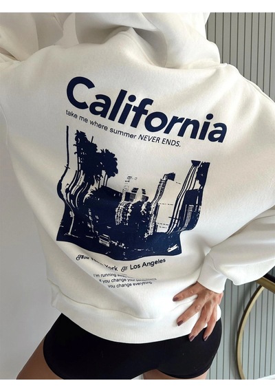 Startmore Adrift Unisex Erkek/kadın Calıfornia Renkli Özel Baskılı Oversize Kapüşonlu Sweatshirt Beyaz Beyaz