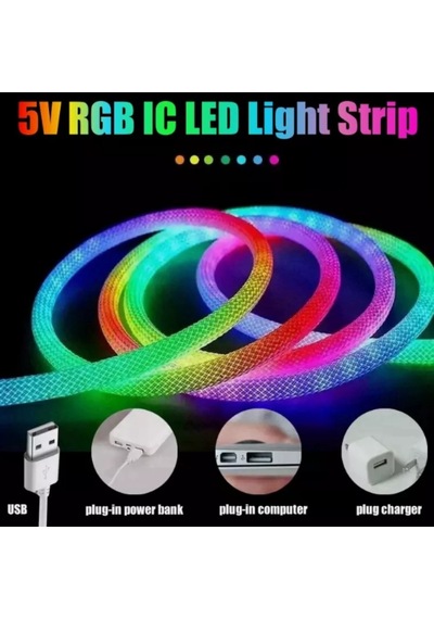 5v 5 Metre Usb Kitli Ip67 Ic-rgb Halat Işık Pixel Neon Şerit Led Bluetoothlu Ve Uzaktan Kumandalı