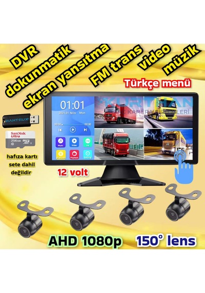 4 Adet 1080p Ahd 150'' Kamera Dokunmatik 10.36'' Video Müzik Dvr Ekran 10.25"