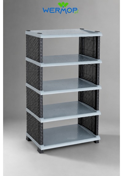 5 Katlı Rattan Görünümlü Ayakkabılık Ayakkabı Rafı Organizer - Gümüş Siyah - Gümüş