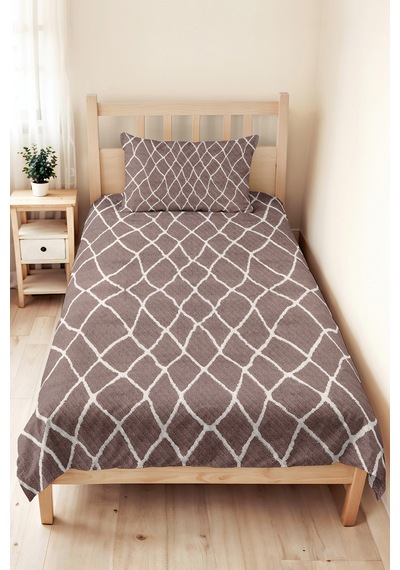 Vizon Geometrik Modern Genç Odası Tek Kişilik Pike Takımı - Minimal 160x220 Cm Kapitone Yatak Örtüsü Melez Kadife Kırığı