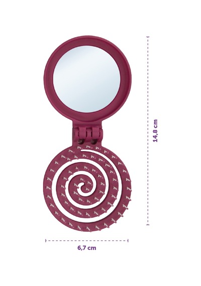 Beauty Makaron Saç Fırçası - 3d Esnek, Aynalı, Çanta Boy - Compact Detangler Mürdüm
