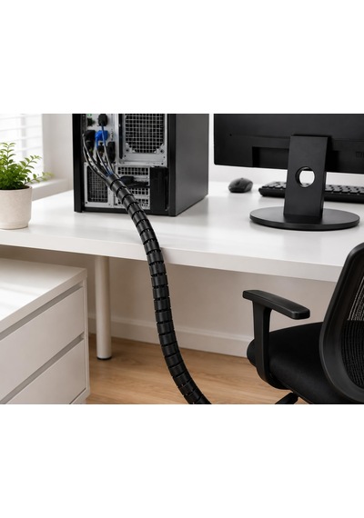 1,5 Metre 25 Mm Kablo Koruyucu Spiral Siyah, Kablo Düzenleyici Organizer, Kablo Toplayıcı Sarma Spirali, Esnek Kablo Kanalı Ve Kablo Gizleyici Koruma Kılıfı